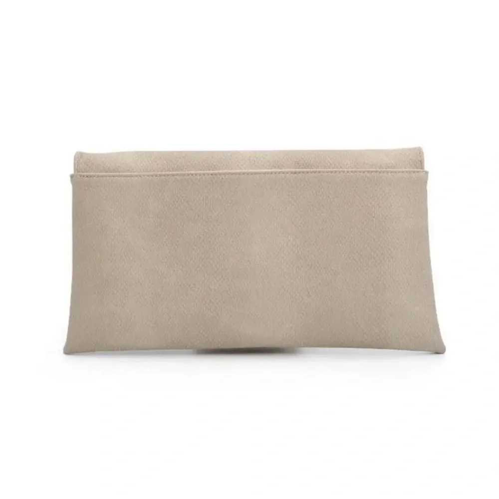 Elegant Tan Clutch with Gold Chain
